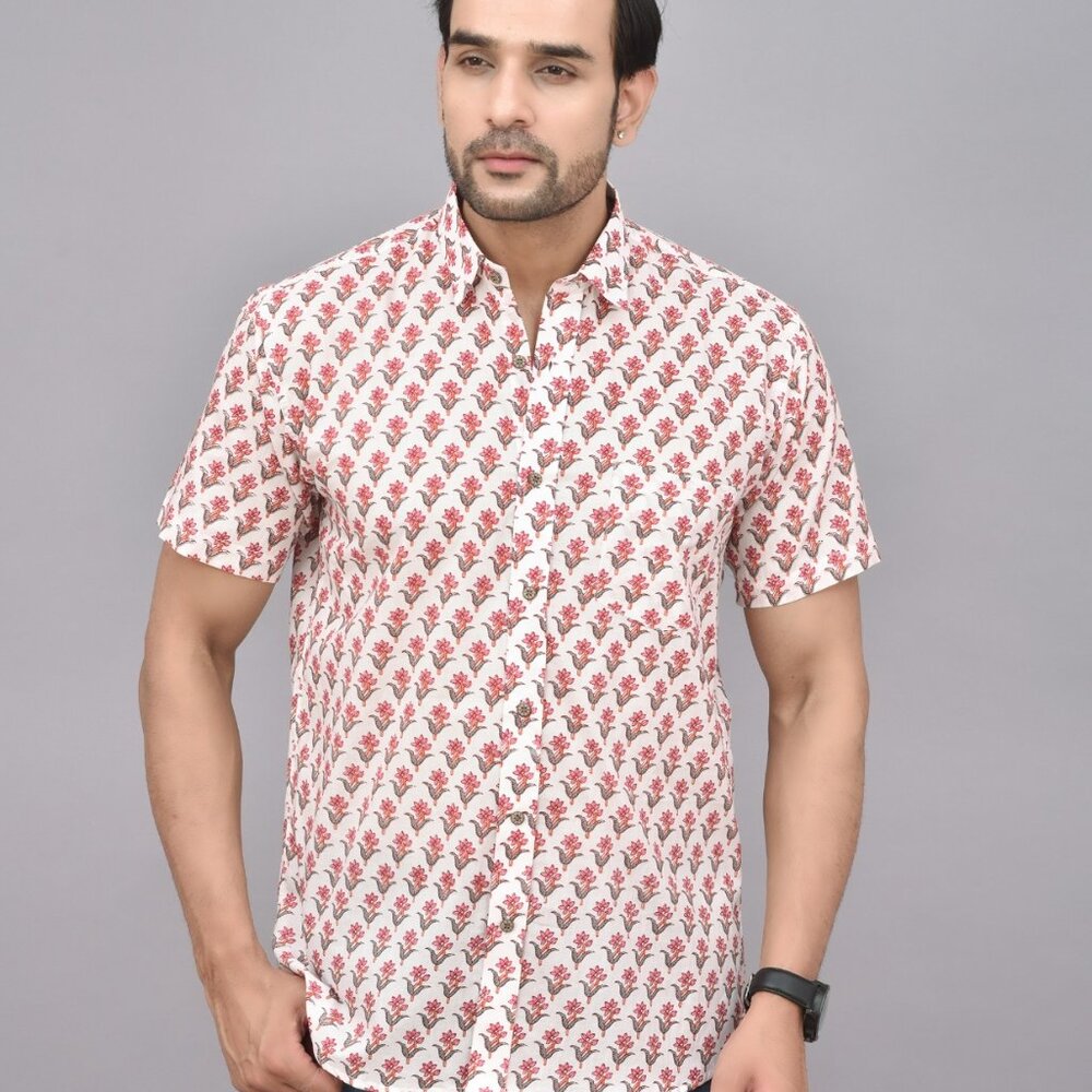 BRAND NEW Hand Block Printed Men Cotton Shirt Winter Fall Handmade Men Shirt